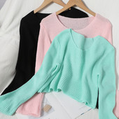 Női sima blúz O-nyakkal