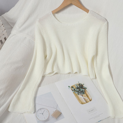 Női sima blúz O-nyakkal