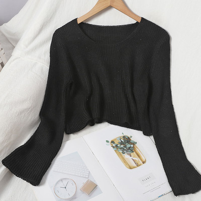 Női sima blúz O-nyakkal