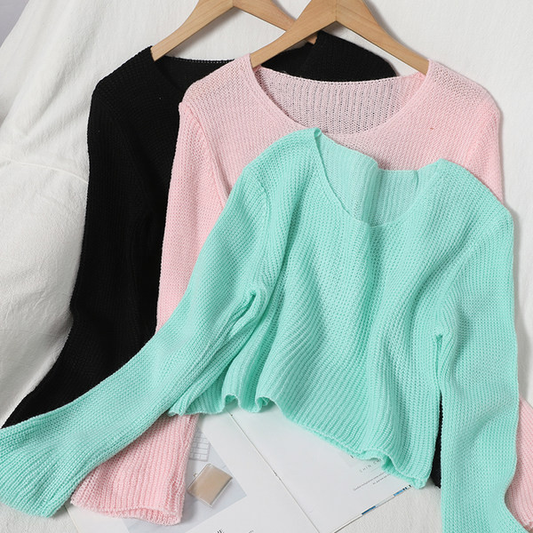 Női sima blúz O-nyakkal