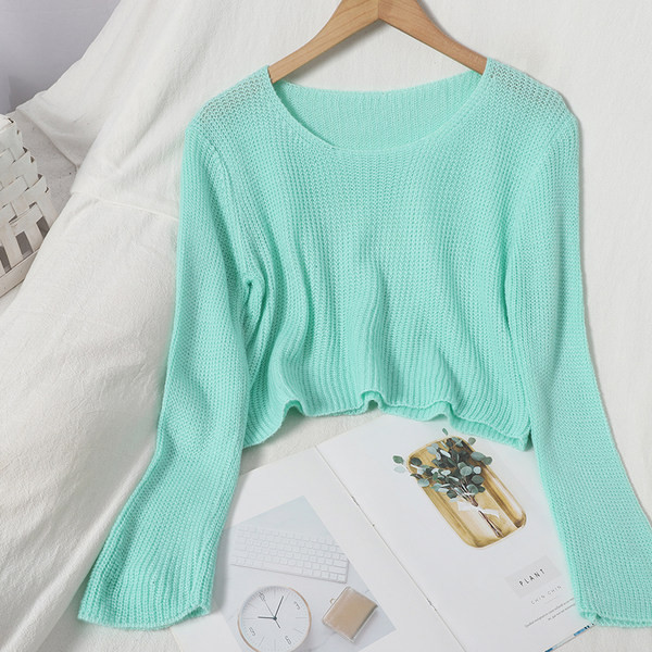 Női sima blúz O-nyakkal