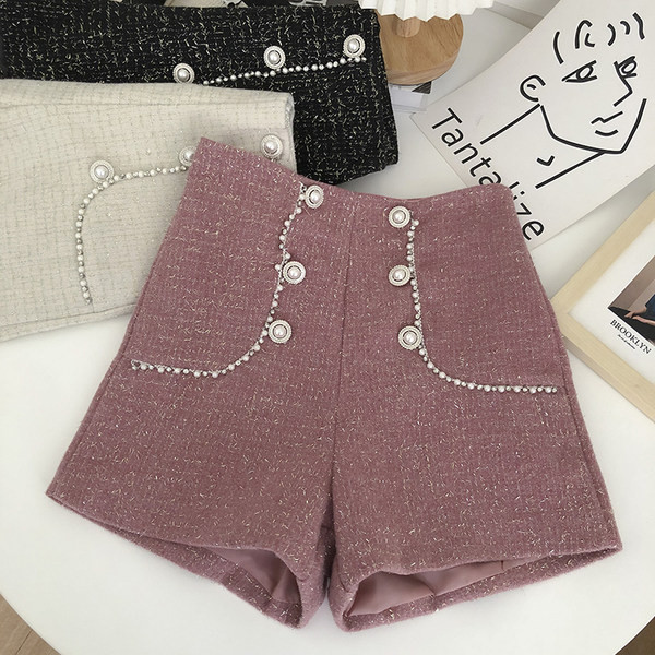 Къси дамски панталони  декорация перли и камъни