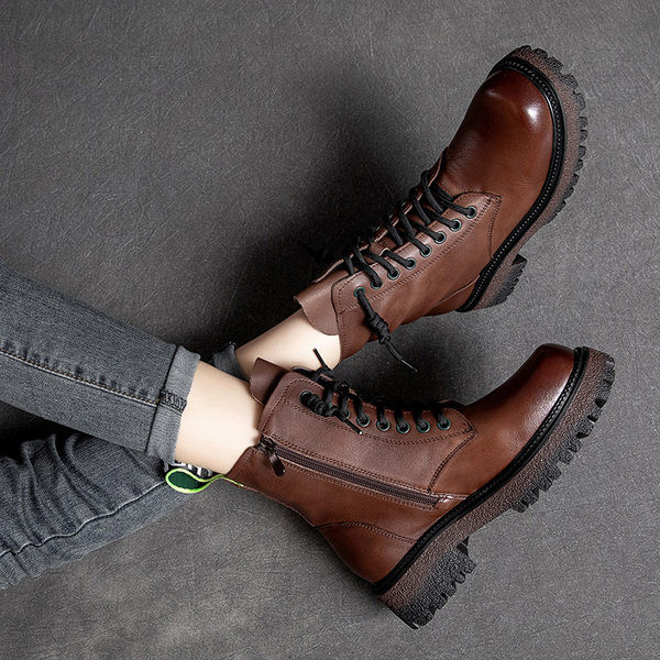 Öko bőrből készült modern csizma fűzős nők számára