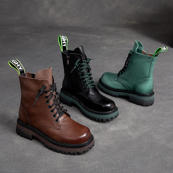 Öko bőrből készült modern csizma fűzős nők számára