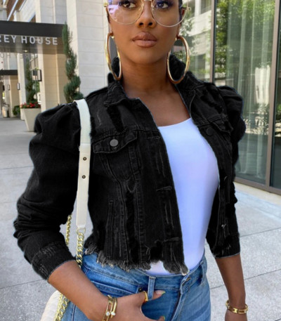 Női modern rövid farmerdzseki gombokkal