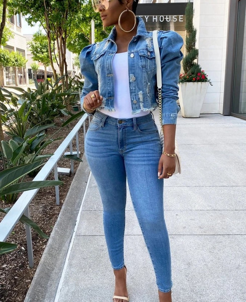 Női modern rövid farmerdzseki gombokkal