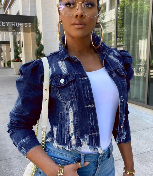 Női modern rövid farmerdzseki gombokkal