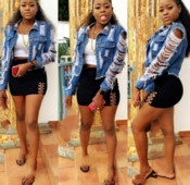 Női aktuális farmerdzseki szakadt motívumokkal, hosszú ujjú