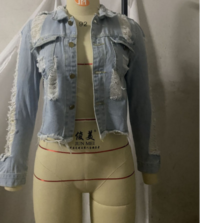 Női aktuális farmerdzseki szakadt motívumokkal, hosszú ujjú