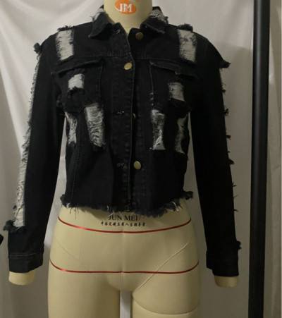 Női aktuális farmerdzseki szakadt motívumokkal, hosszú ujjú