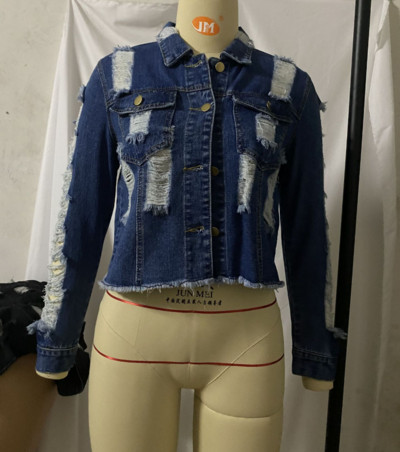 Női aktuális farmerdzseki szakadt motívumokkal, hosszú ujjú