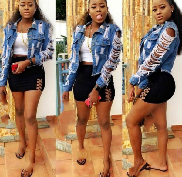 Női aktuális farmerdzseki szakadt motívumokkal, hosszú ujjú