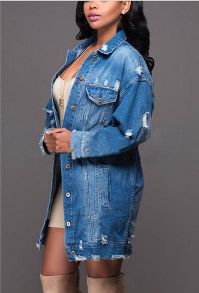 Naiste vabaaja pikk nööpidega teksajakk