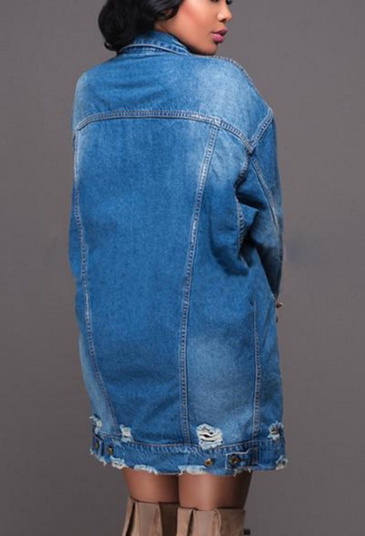 Naiste vabaaja pikk nööpidega teksajakk