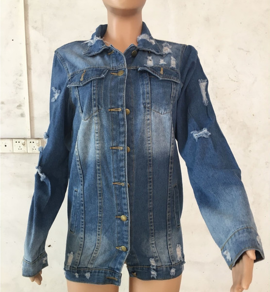 Naiste vabaaja pikk nööpidega teksajakk