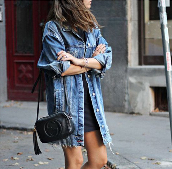 Naiste vabaaja pikk nööpidega teksajakk