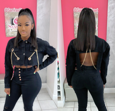 Női aktuális rövid farmerdzseki fém elemekkel