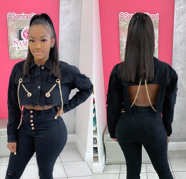 Női aktuális rövid farmerdzseki fém elemekkel