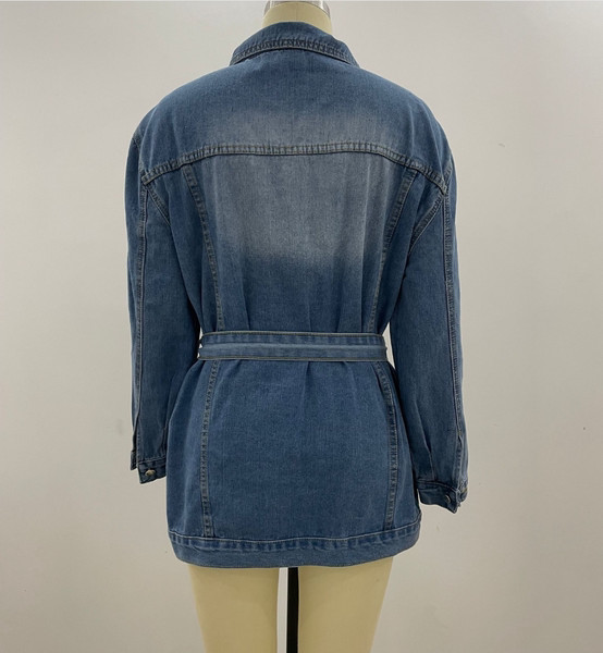 Stiilne naiste pikk teksajakk vööga