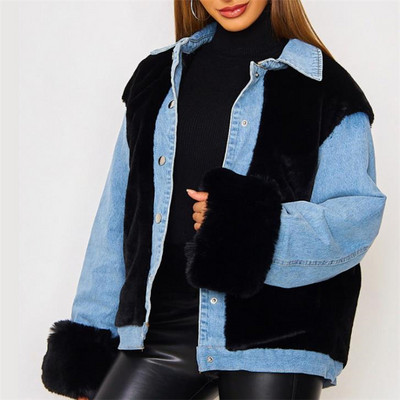 Modern női farmerdzseki széles modell pehelyes