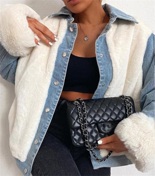 Modern női farmerdzseki széles modell pehelyes