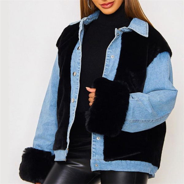 Modern női farmerdzseki széles modell pehelyes