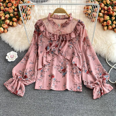 Γυναικείο μοντέρνο πουκάμισο με λουλουδάτο μοτίβο - τέσσερα χρώματα