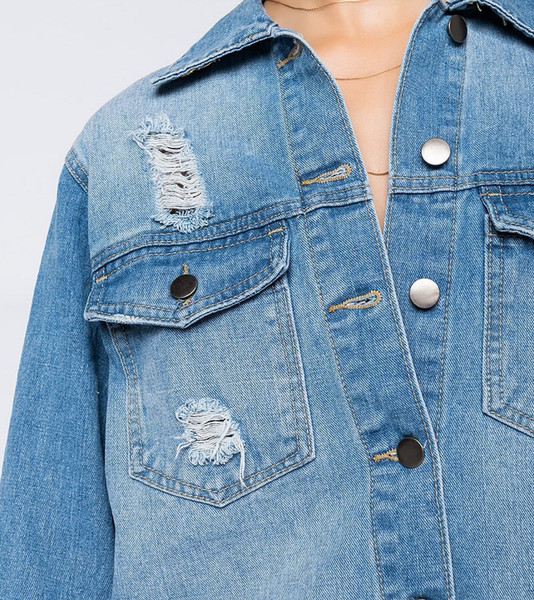 Modern női hosszú farmerdzseki gombokkal