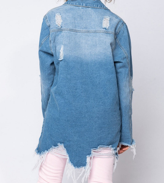 Modern női hosszú farmerdzseki gombokkal