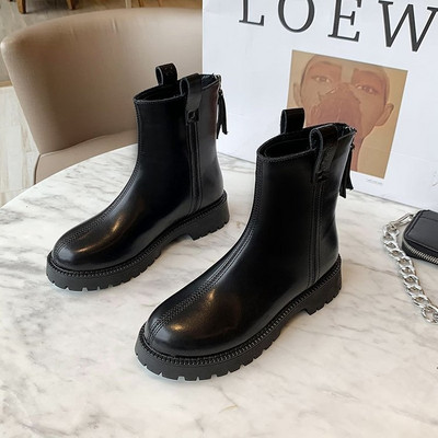 Cizme de dama toamna-iarna din piele ecologica cu fermoar