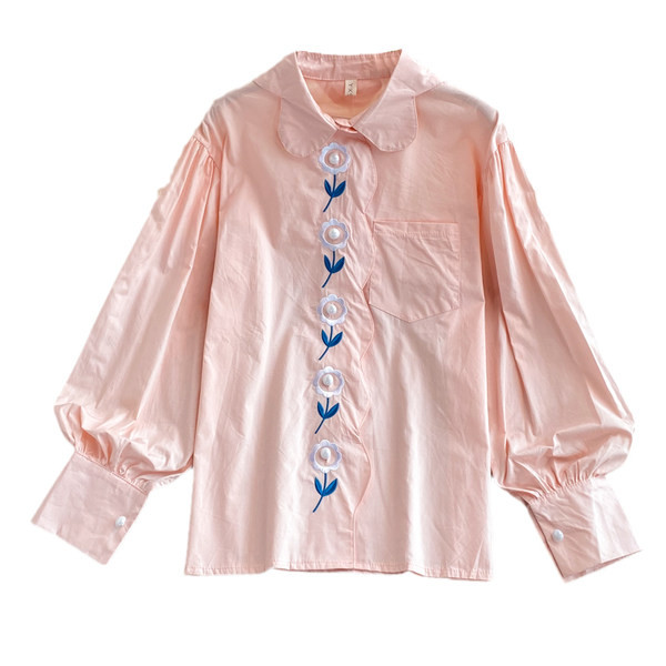 Női alkalmi ing zsebbel és hímzéssel