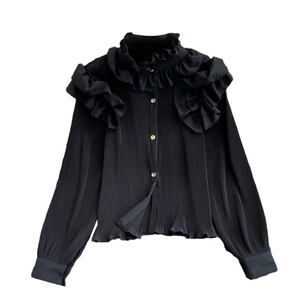 Kolmes värvitoonis lokkide ja nööpidega naiste särk