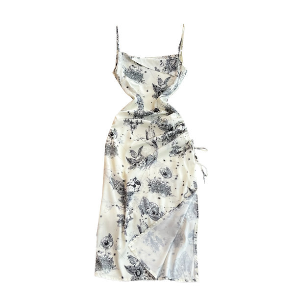 Naiste moodne lõhiku ja peenikeste rihmadega kleit