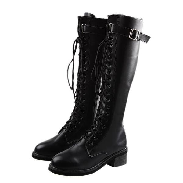 Női csizma négyszögletes sarkú 3 cm-es fűzővel és fém csattal