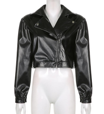 Modern női bőrkabát cipzárral széles modellel