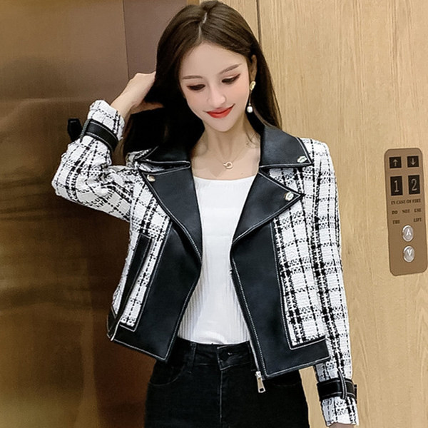 Modern női bőrkabát cipzárral és gombokkal