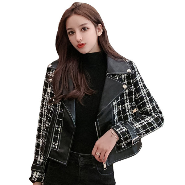 Modern női bőrkabát cipzárral és gombokkal