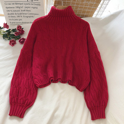 Pulover de dama tricotat cu guler inalt