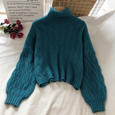 Pulover de dama tricotat cu guler inalt