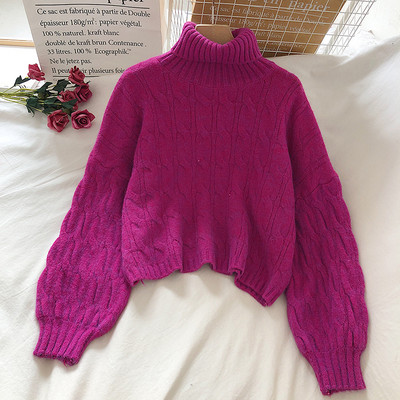 Pulover de dama tricotat cu guler inalt