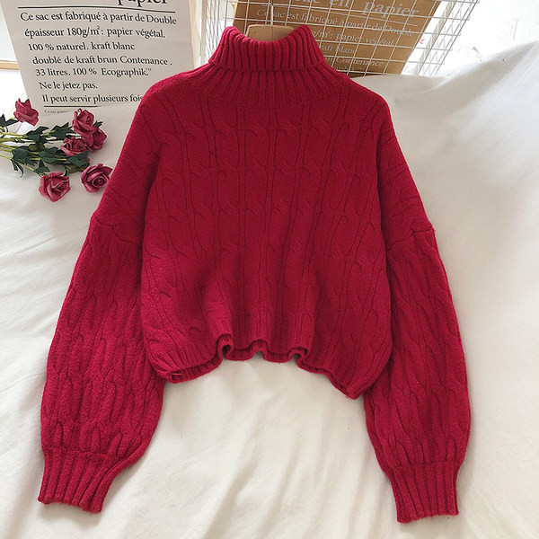 Pulover de dama tricotat cu guler inalt