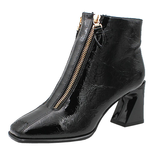 Moteriški batai kvadratiniu 7 cm kulnu ir metaliniais užtrauktukais