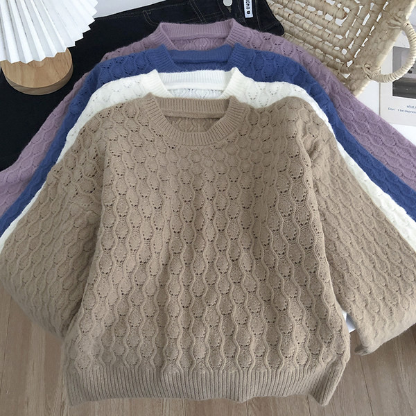 Naiste O-kaelusega kootud kampsun