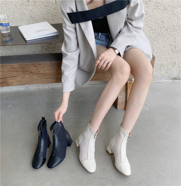 Cizme casual cu fermoar frontal si toc pentru femei