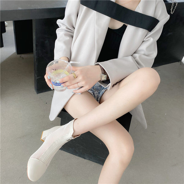 Cizme casual cu fermoar frontal si toc pentru femei