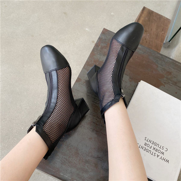 Cizme casual cu fermoar frontal si toc pentru femei