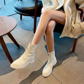 Cizme model simplu din piele ecologica cu sireturi pentru femei