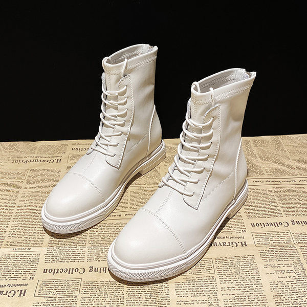 Cizme model simplu din piele ecologica cu sireturi pentru femei