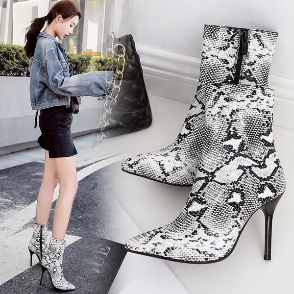 Cizme de dama elegante cu toc inalt de 9 cm si animal print