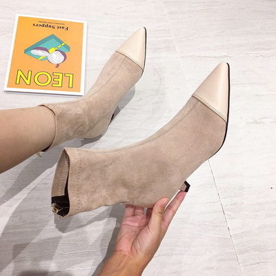 Cizme de dama actuale model ascutit din piele intoarsa ecologica